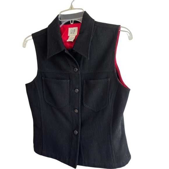 Vintage GAP Wool Blend Black Vest Women’s Size Small Medal Buttons Buckle Back - Picture 4 of 11